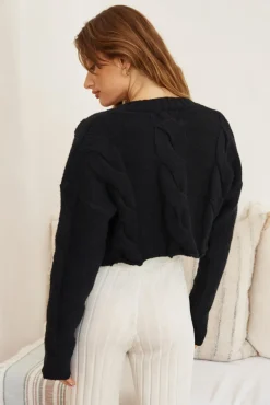 Cardigans|Cropped>SNDYS Laine Cable Cardigan Black
