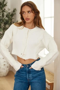 Cardigans|Cropped>SNDYS Laine Cable Cardigan Powder