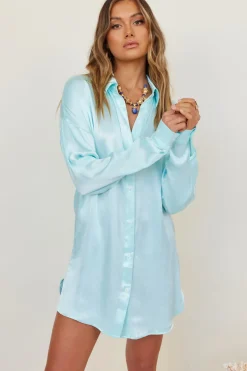 Long Sleeve Dresses|Mini Dresses>SNDYS Mystic Shirt Dress Sky