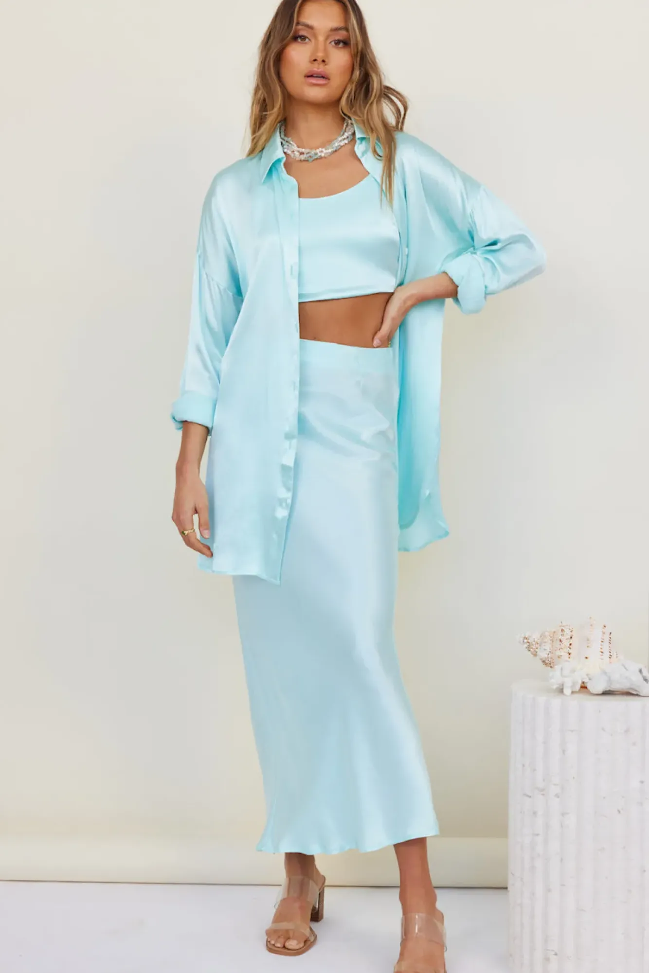 Long Sleeve Dresses|Mini Dresses>SNDYS Mystic Shirt Dress Sky