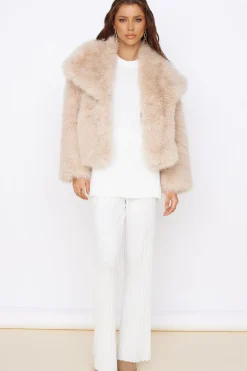 Jackets|Coats>Hello Molly Snowflakes Falling Faux Fur Coat Cream