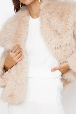 Jackets|Coats>Hello Molly Snowflakes Falling Faux Fur Coat Cream
