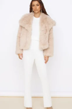 Jackets|Coats>Hello Molly Snowflakes Falling Faux Fur Coat Cream