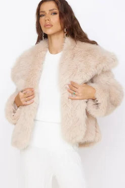 Jackets|Coats>Hello Molly Snowflakes Falling Faux Fur Coat Cream