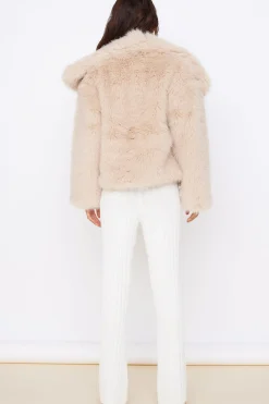 Jackets|Coats>Hello Molly Snowflakes Falling Faux Fur Coat Cream