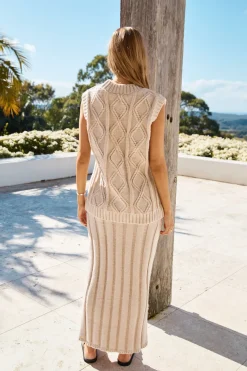 Skirt And Top Sets>Hello Molly Snowing Outside Knit Set Beige