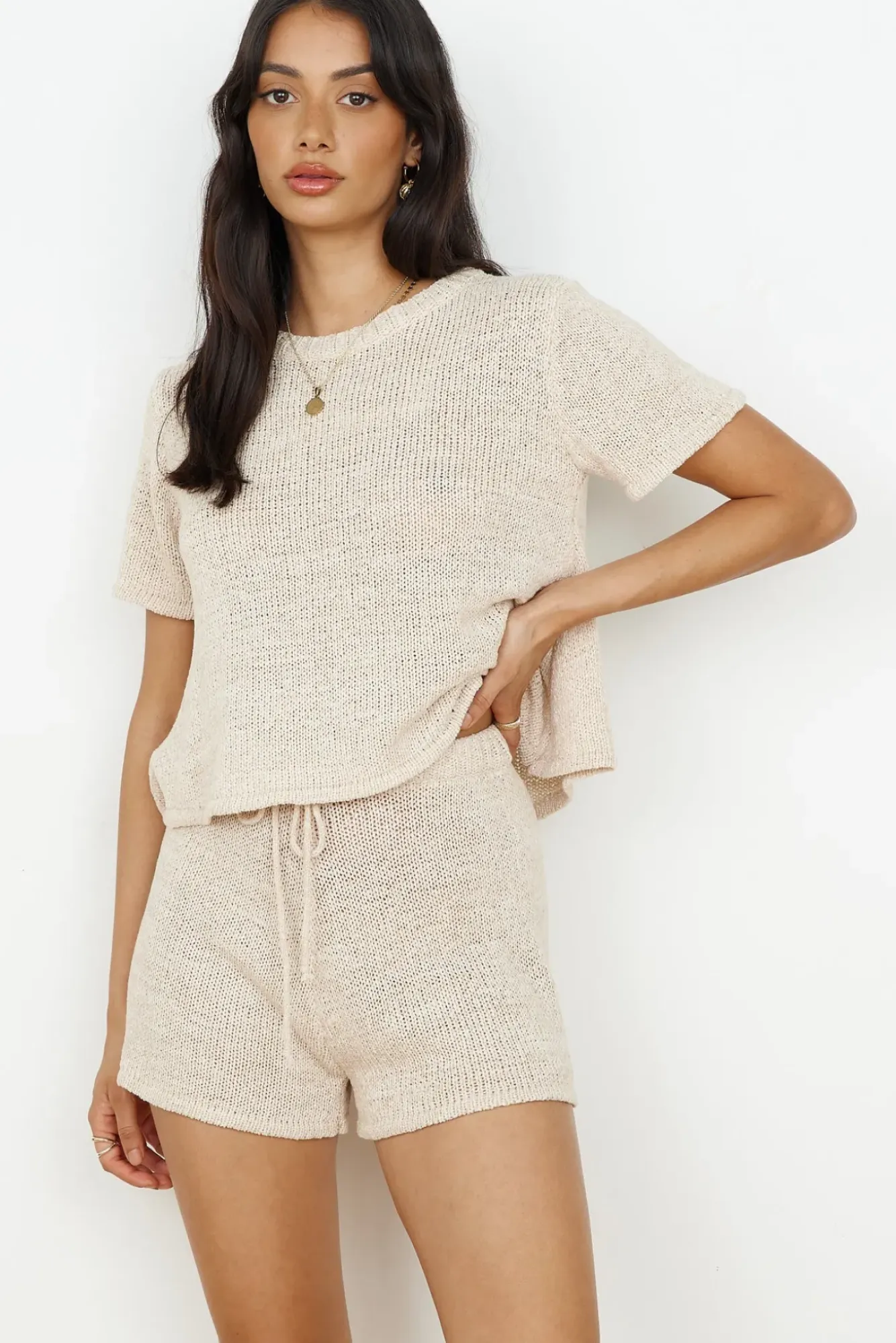 Two-Piece Shorts Set>Hello Molly Snuggle Up Set Beige