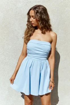 Vacation Dresses|Spring Break Dresses>Hello Molly Sofia Strapless Linen Mini Dress Blue