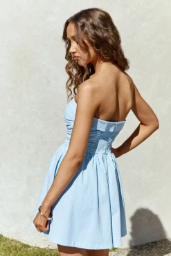 Vacation Dresses|Spring Break Dresses>Hello Molly Sofia Strapless Linen Mini Dress Blue