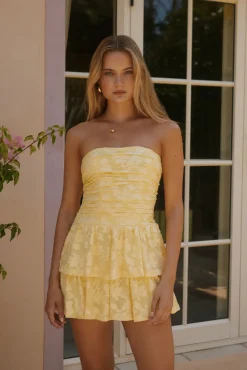 Vacation Dresses|Brunch Dresses>Hello Molly Soft Horizon Strapless Mini Dress Yellow
