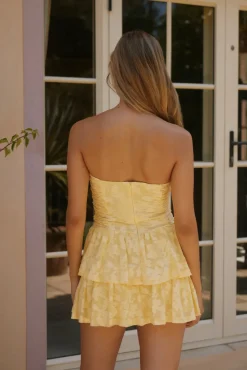 Vacation Dresses|Brunch Dresses>Hello Molly Soft Horizon Strapless Mini Dress Yellow