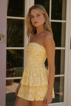 Vacation Dresses|Brunch Dresses>Hello Molly Soft Horizon Strapless Mini Dress Yellow