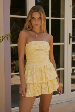 Vacation Dresses|Brunch Dresses>Hello Molly Soft Horizon Strapless Mini Dress Yellow