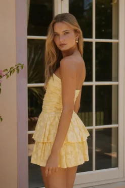 Vacation Dresses|Brunch Dresses>Hello Molly Soft Horizon Strapless Mini Dress Yellow
