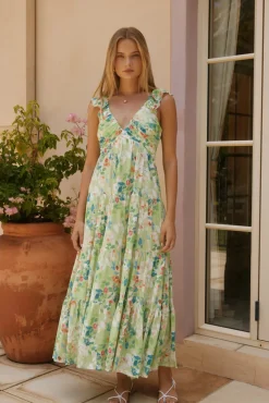 Wedding Guest Dresses|Vacation Dresses>Hello Molly Softly Blooming Maxi Dress Green