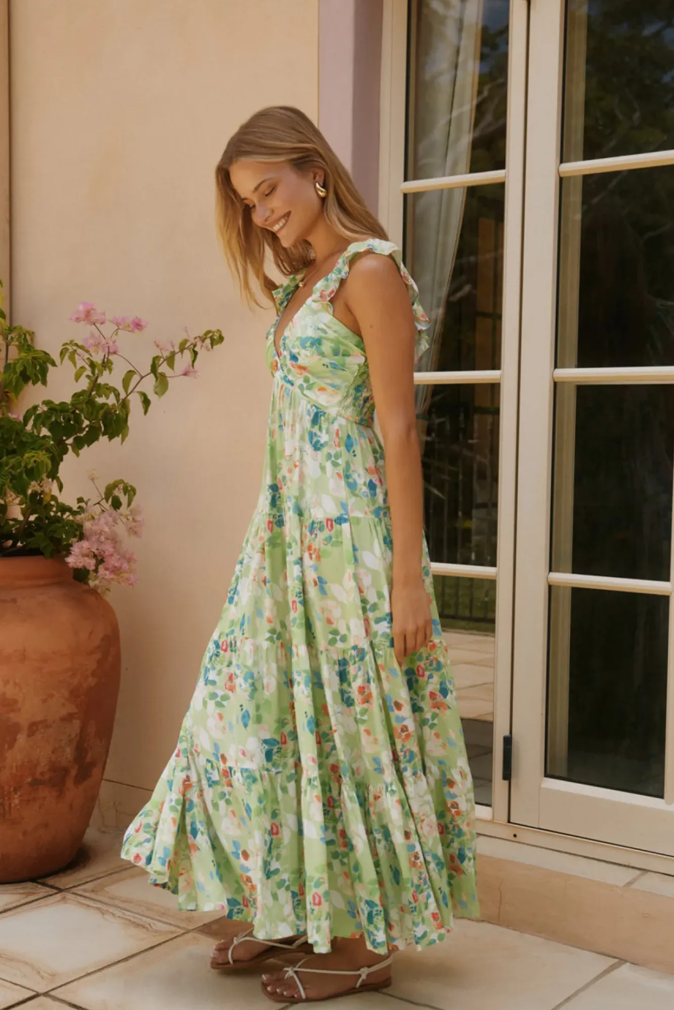 Wedding Guest Dresses|Vacation Dresses>Hello Molly Softly Blooming Maxi Dress Green