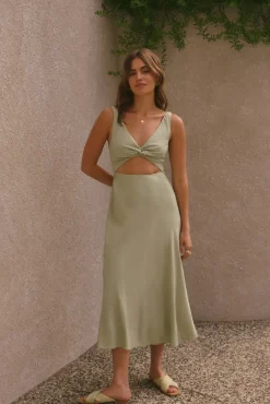 Vacation Dresses|Brunch Dresses>Hello Molly Soft Silhouette Maxi Dress Sage
