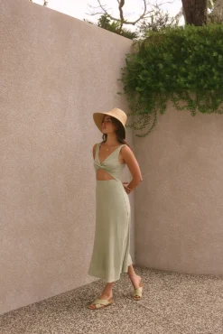 Vacation Dresses|Brunch Dresses>Hello Molly Soft Silhouette Maxi Dress Sage