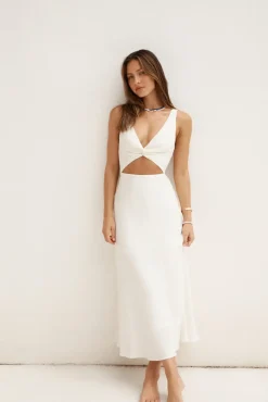 Vacation Dresses|Brunch Dresses>Hello Molly Soft Silhouette Maxi Dress White