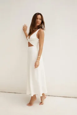 Vacation Dresses|Brunch Dresses>Hello Molly Soft Silhouette Maxi Dress White