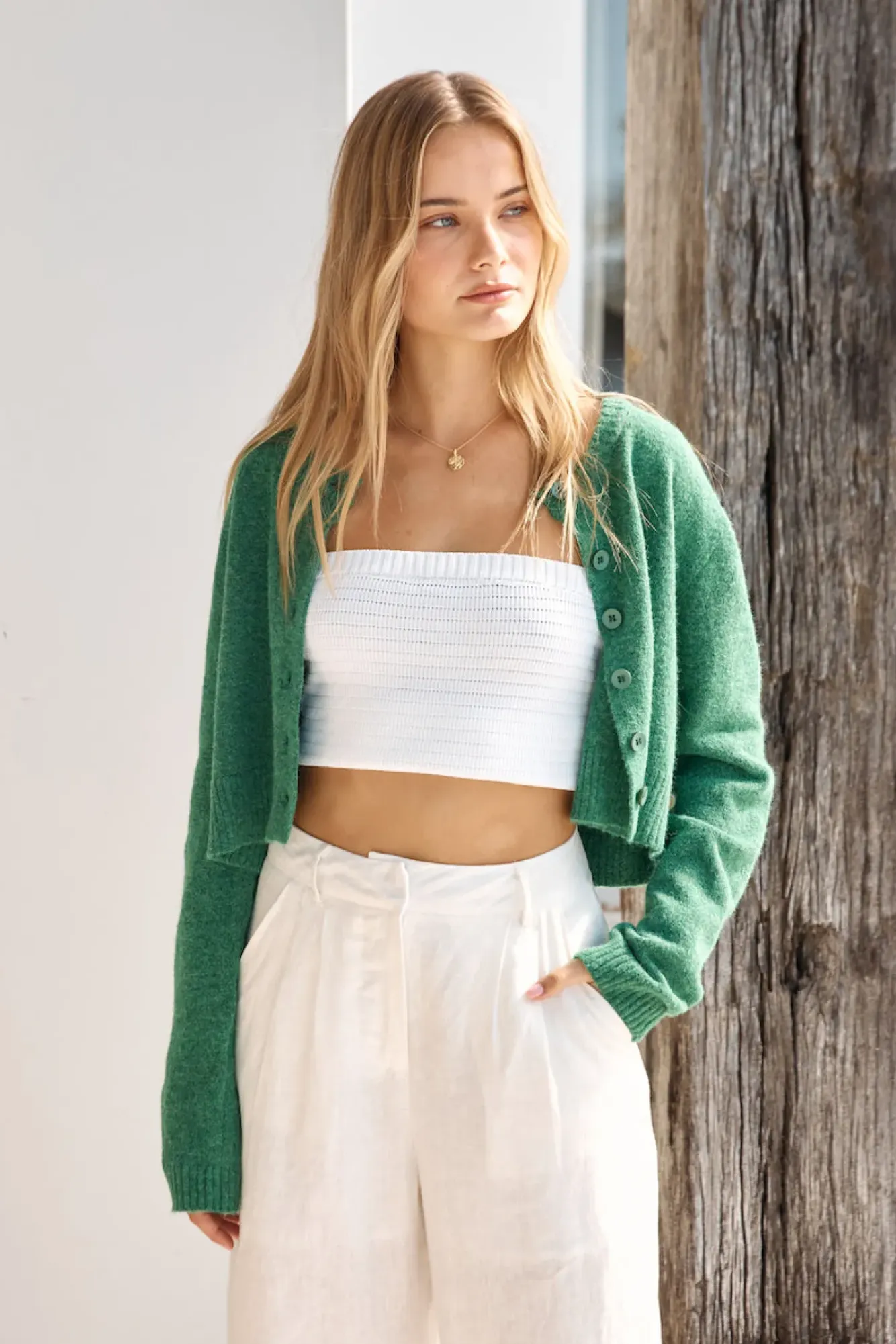 Cardigans|Long Sleeve>Hello Molly Soft Touch Wool Blend Cardigan Green