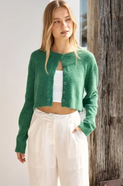 Cardigans|Long Sleeve>Hello Molly Soft Touch Wool Blend Cardigan Green
