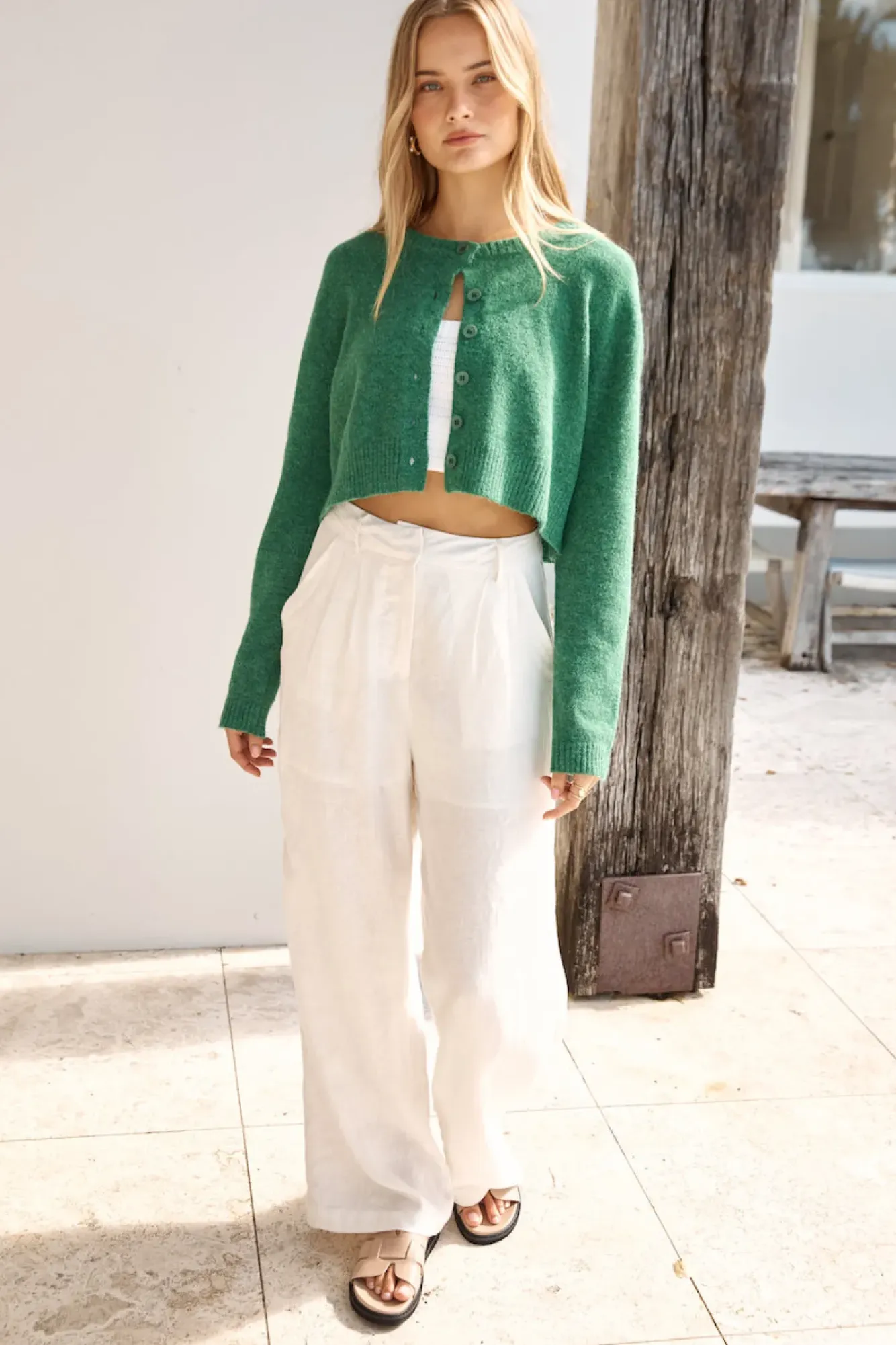 Cardigans|Long Sleeve>Hello Molly Soft Touch Wool Blend Cardigan Green