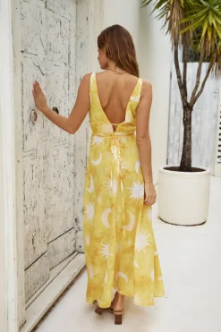 Vacation Dresses|Brunch Dresses>Hello Molly Solar Eclipse Maxi Dress Yellow
