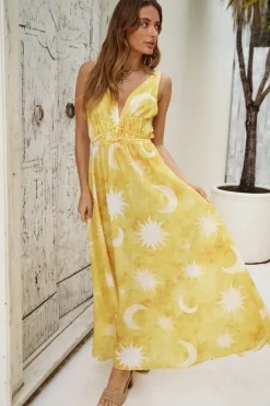 Vacation Dresses|Brunch Dresses>Hello Molly Solar Eclipse Maxi Dress Yellow