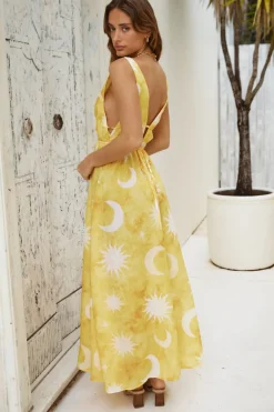 Vacation Dresses|Brunch Dresses>Hello Molly Solar Eclipse Maxi Dress Yellow