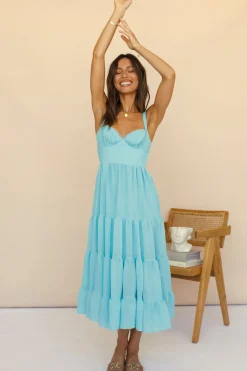 Spring Break Dresses|Brunch Dresses>Hello Molly Somebody New Midi Dress Blue
