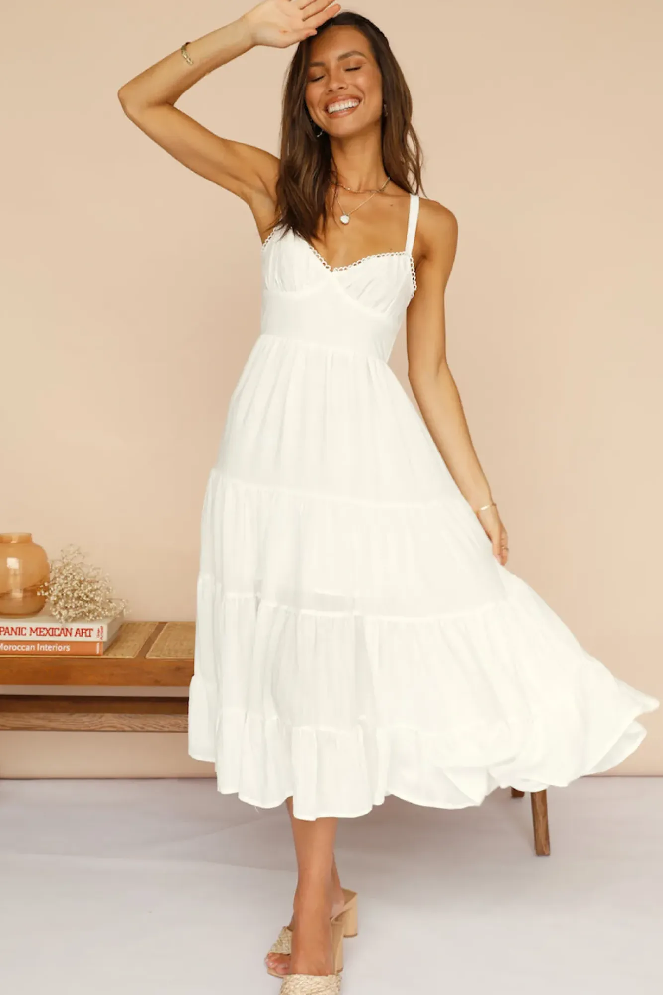 Spring Break Dresses|Bump Friendly>Hello Molly Somebody New Midi Dress White