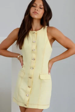 Vacation Dresses|Date Night Dresses>Hello Molly Soothing Dawn Mini Dress Yellow