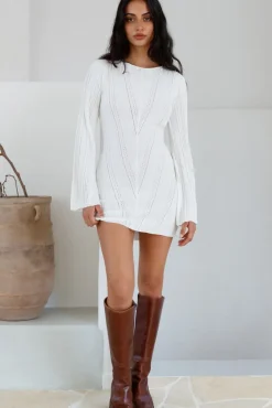 Vacation Dresses|Brunch Dresses>Hello Molly Soulful Nights Long Sleeve Mini Dress White