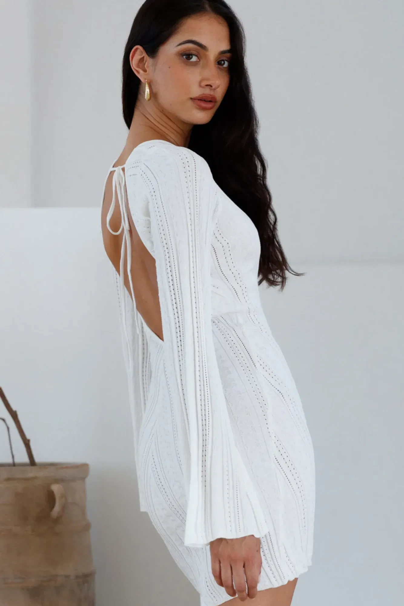 Vacation Dresses|Brunch Dresses>Hello Molly Soulful Nights Long Sleeve Mini Dress White