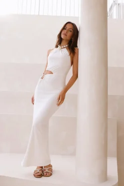 Cocktail Dresses|Vacation Dresses>Hello Molly South Of France Halter Maxi Dress White