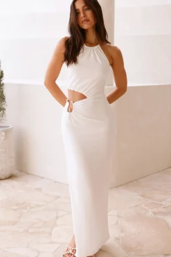 Cocktail Dresses|Vacation Dresses>Hello Molly South Of France Halter Maxi Dress White