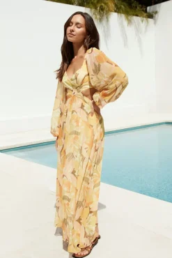 Wedding Guest Dresses|Date Night Dresses>Hello Molly Starlight Blooms Long Sleeve Maxi Dress Yellow