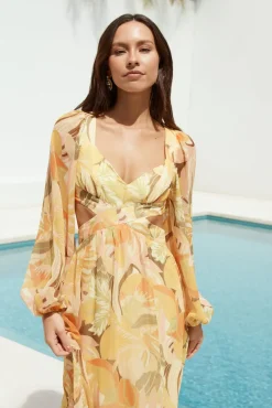 Wedding Guest Dresses|Date Night Dresses>Hello Molly Starlight Blooms Long Sleeve Maxi Dress Yellow
