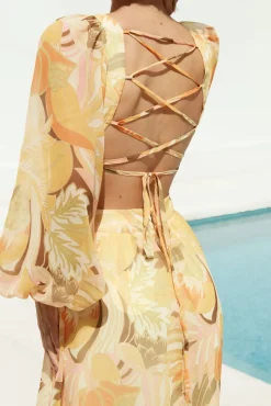 Wedding Guest Dresses|Date Night Dresses>Hello Molly Starlight Blooms Long Sleeve Maxi Dress Yellow