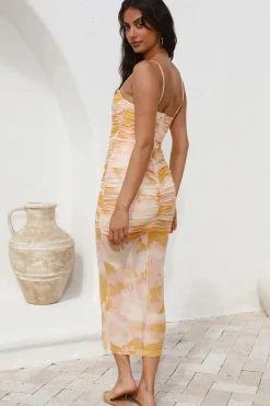 Cocktail Dresses|Multipattern Dresses>Hello Molly Starlight Chaser Midi Dress Yellow