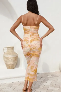Cocktail Dresses|Multipattern Dresses>Hello Molly Starlight Chaser Midi Dress Yellow