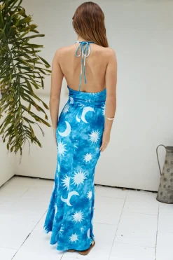 Cropped|Skirt And Top Sets>Hello Molly Starlit Oasis Halter Top Blue