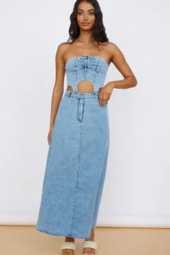 Skirts|Shorts>Hello Molly Starlit Symphony Maxi Skirt Denim