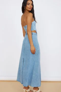 Skirts|Shorts>Hello Molly Starlit Symphony Maxi Skirt Denim