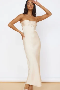Wedding Guest Dresses|Formal Dresses>Hello Molly Start of Something New Satin Maxi Dress Beige