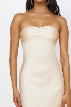 Wedding Guest Dresses|Formal Dresses>Hello Molly Start of Something New Satin Maxi Dress Beige