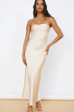 Wedding Guest Dresses|Formal Dresses>Hello Molly Start of Something New Satin Maxi Dress Beige