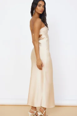 Wedding Guest Dresses|Formal Dresses>Hello Molly Start of Something New Satin Maxi Dress Beige