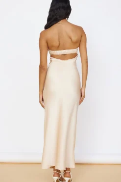 Wedding Guest Dresses|Formal Dresses>Hello Molly Start of Something New Satin Maxi Dress Beige